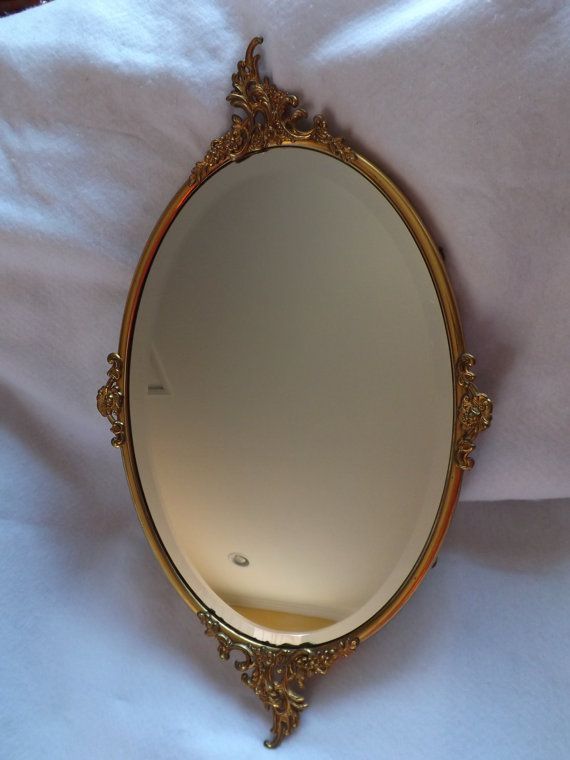 Vintagel Large Oval Gold Mirror In Antique Ornate Brass Frame | Etsy Pertaining To Antique Brass Wall Mirrors (View 12 of 15)