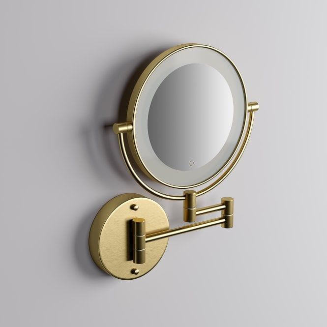 Vogue Backlit Wall Mount Cosmetic Mirror Brushed Gold | Collections Intended For Brushed Gold Wall Mirrors (View 6 of 15)