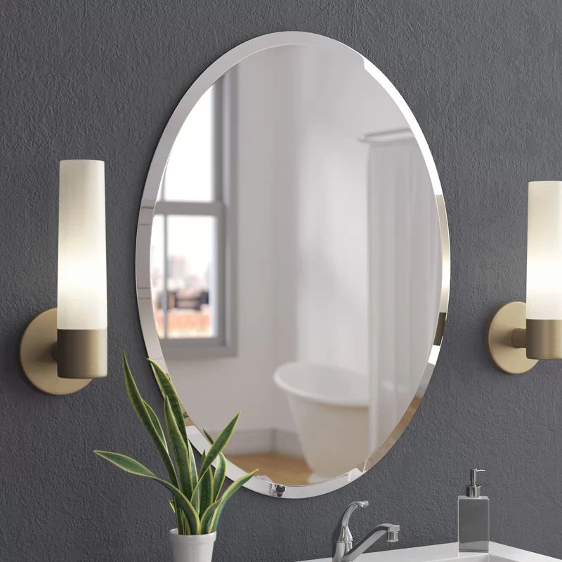 Wade Logan Callison Oval Bevel Frameless Wall Mirror & Reviews: Beveled Intended For Frameless Round Beveled Wall Mirrors (View 4 of 15)
