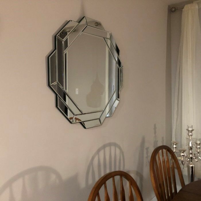 Wall Decor Round Beveled Mirror With Cut Glass Frame Wall Decorations For Printed Art Glass Wall Mirrors (View 2 of 15)