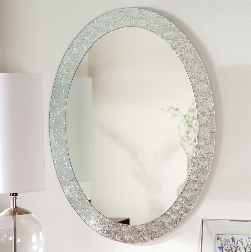 Wall Mirror Crystal Oval Frameless Elegant Bathroom Vanity Decor Regarding Thornbury Oval Bevel Frameless Wall Mirrors (View 1 of 15)