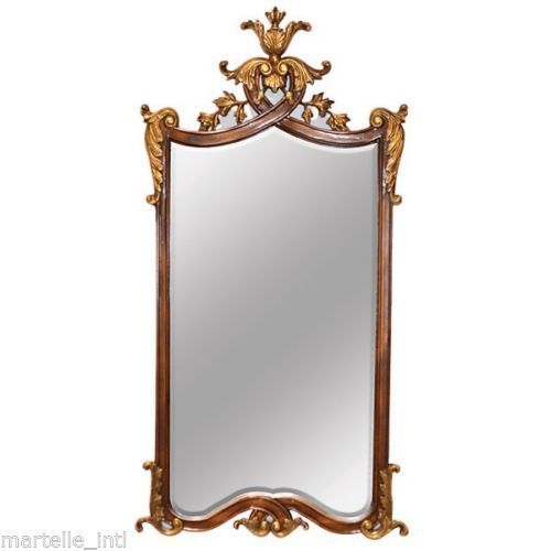 Wall Mirror Hand Carved Mahogany Gold Leaf Bevel Edge Chippendale Style With Antique Gold Cut Edge Wall Mirrors (View 3 of 15)