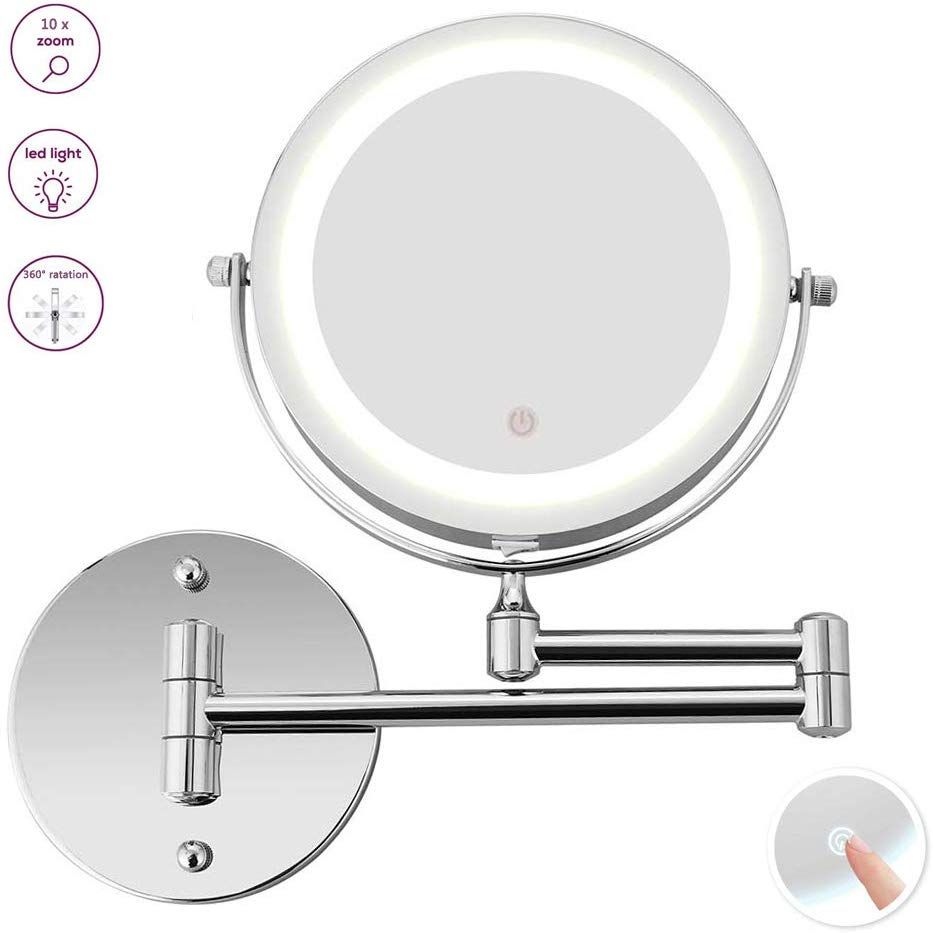 Wall Mount Makeup Mirror, 10x Magnifying Two Side Led Lighted Vanity Pertaining To Led Lighted Makeup Mirrors (View 4 of 15)