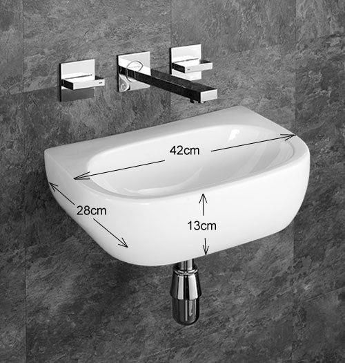 Wall Mounted Basin Bathroom Sink No Tap Hole 420mm X 280mm Cannes Small Regarding Semi Gloss Black Beaded Oval Wall Mirrors (View 7 of 15)