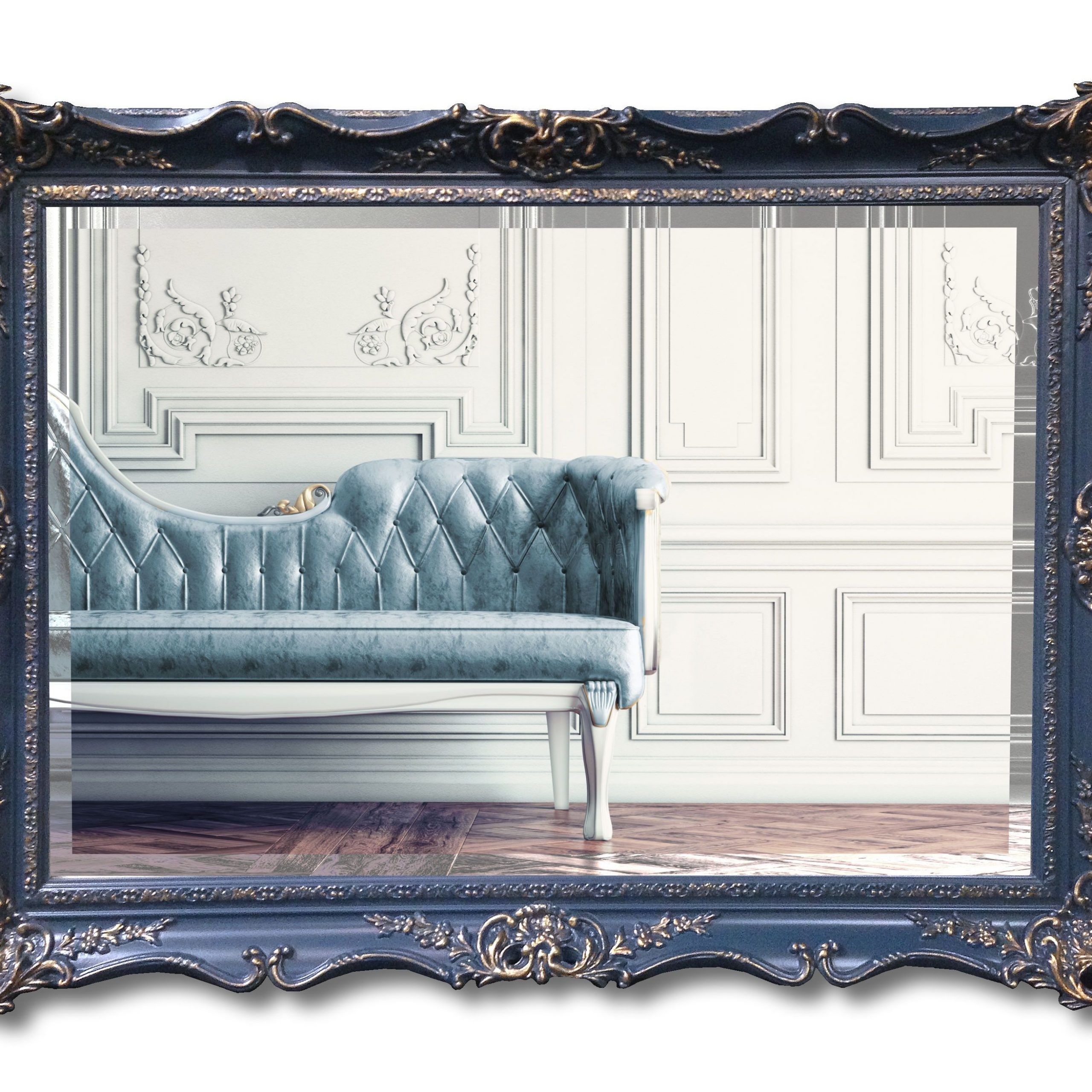 Warwick Handcrafted Swept Framed Mirror – Royal Blue | Art Deco Mirror Throughout Royal Blue Wall Mirrors (View 10 of 15)