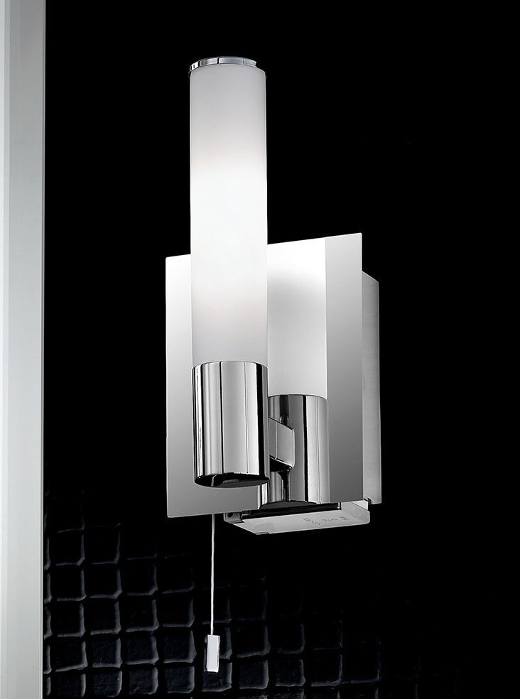 Wb977 Single Bathroom Wall Light, Chrome And Satin Opal Glass With Inside Ceiling Hung Satin Chrome Wall Mirrors (View 14 of 15)