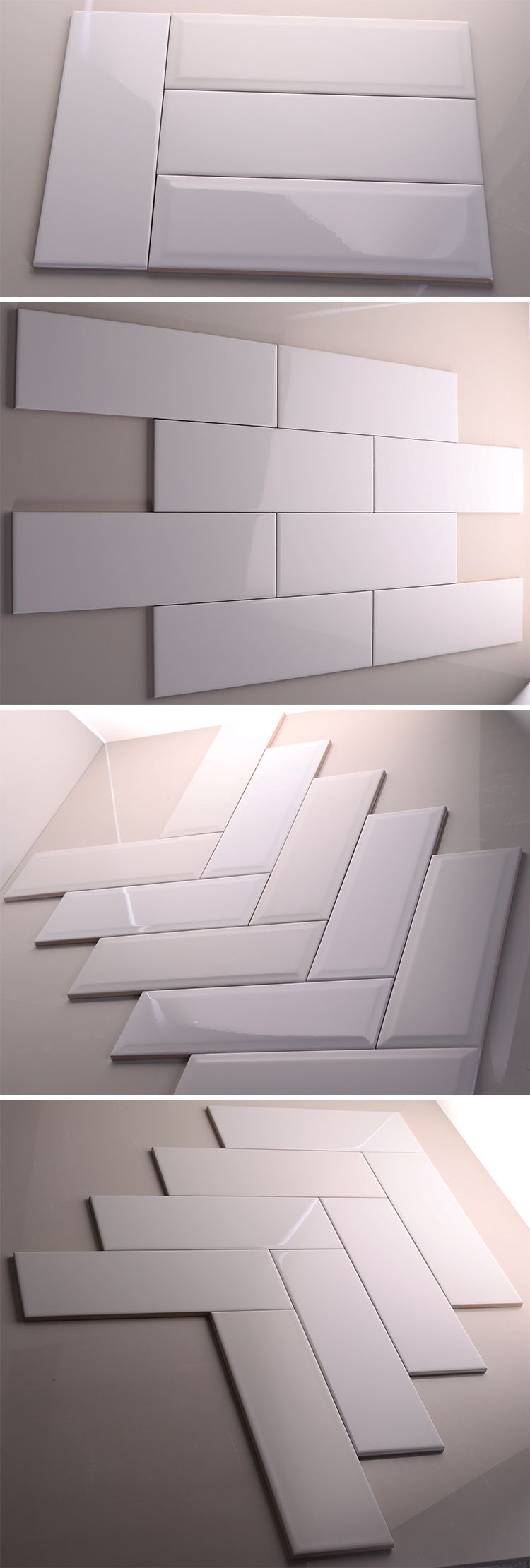 White 4x12 Inch 10x30cm Beveled Edge Mirror Tile Vitrified Marble Tile Intended For Tile Edge Mirrors (View 5 of 15)