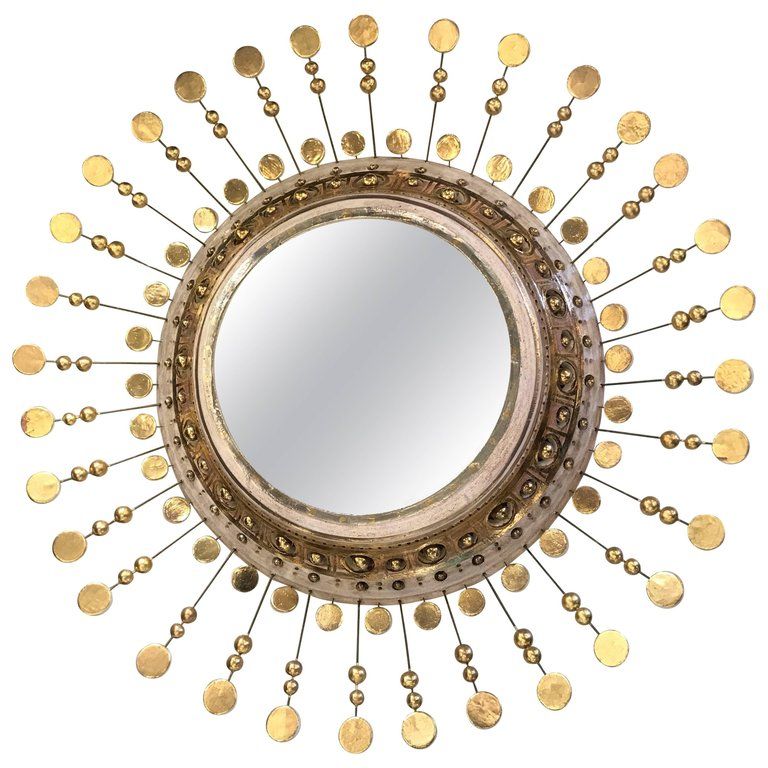 White And Gold "sunburst" Ceramic Mirrorgeorges Pelletier – L Pertaining To White Porcelain And Chrome Wall Mirrors (View 15 of 15)