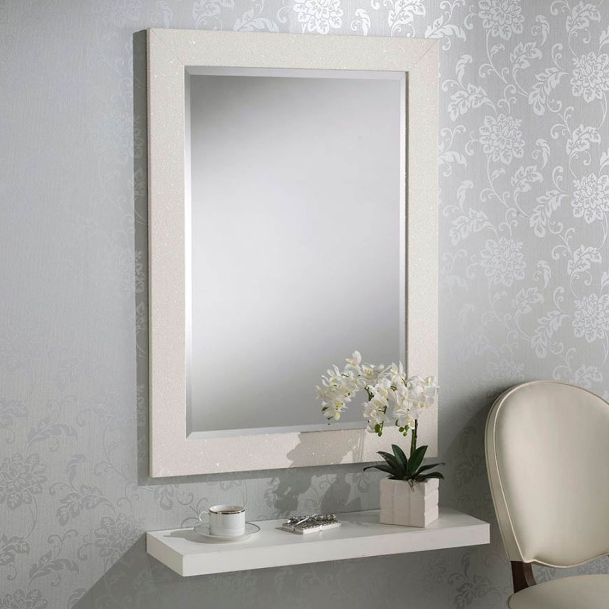 White Glitter Rectangular Wall Mirror | Homesdirect365 For Squared Corner Rectangular Wall Mirrors (View 2 of 15)
