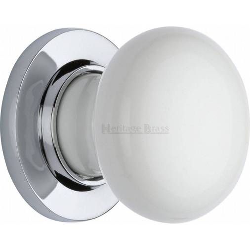 White Porcelain Knob With Polished Chrome Base – Porcelain Door Knobs Pertaining To White Porcelain And Chrome Wall Mirrors (View 7 of 15)