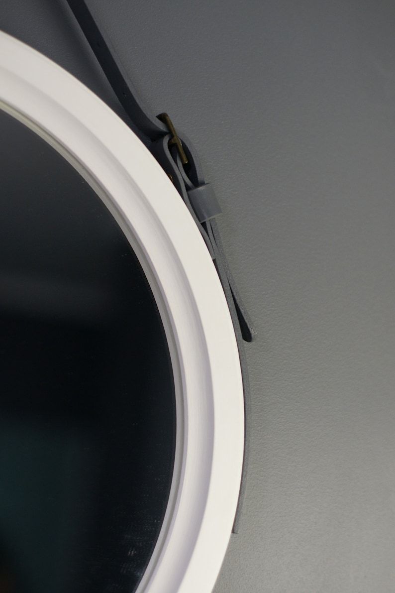 White Round Mirror Strap Mirror Wall Mirror Hanging | Etsy Regarding Stitch White Round Wall Mirrors (View 1 of 15)