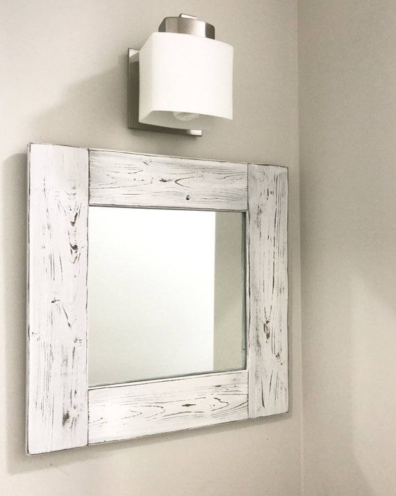 Whitewash Mirror, Wood Mirror, Rustic White Mirror, Whitewash Framed With White Porcelain And Chrome Wall Mirrors (View 1 of 15)