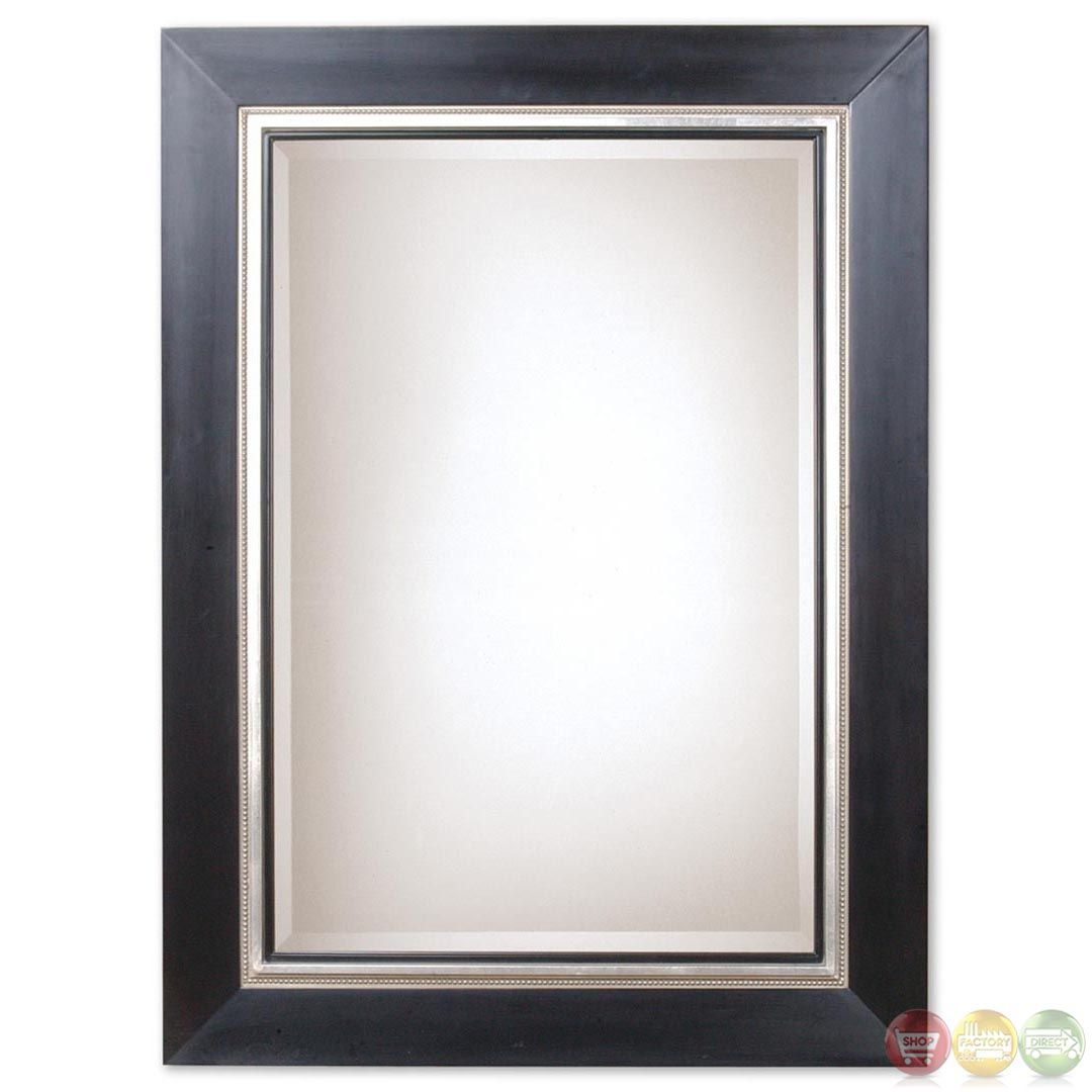 Whitmore Traditional Matte Large Black Silver Rectangular Mirror With Pertaining To Matte Black Rectangular Wall Mirrors (View 2 of 15)