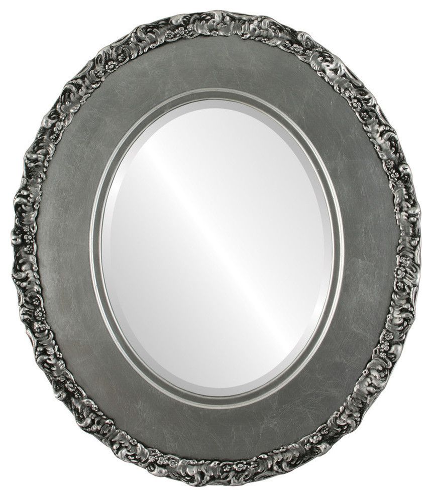 Williamsburg Framed Oval Mirror In Silver Leaf With Black Antique For Silver Leaf Round Wall Mirrors (View 3 of 15)