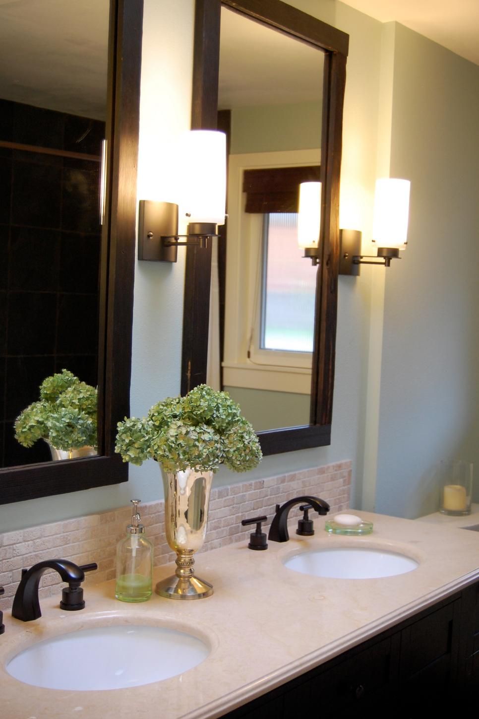 Wood Framed Mirrors And Bathroom Vanity Countertop | Hgtv Throughout Mexborough Bathroom/vanity Mirrors (View 5 of 14)