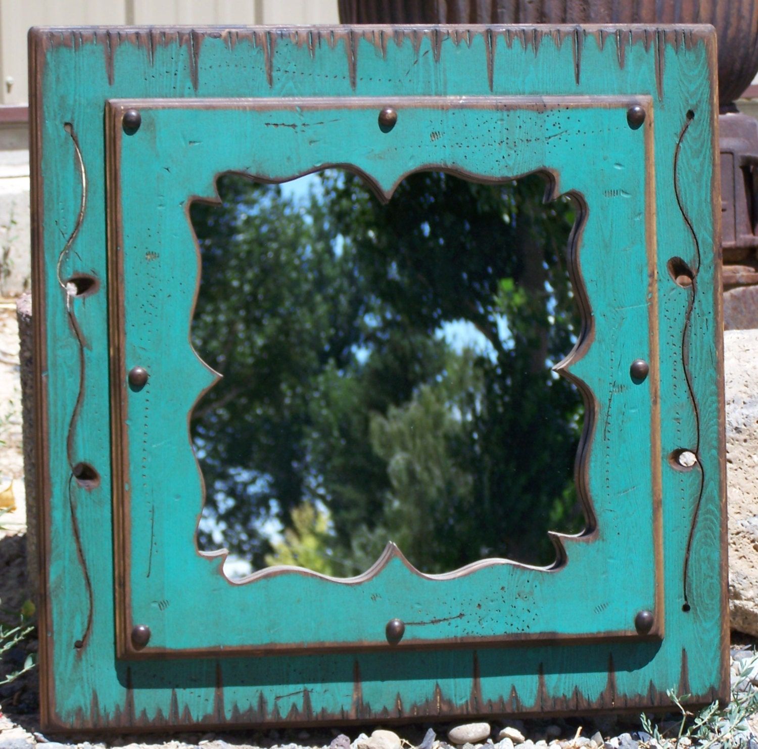 Wood Western Decorative Mirror Wood Framed Distressed Mirror Pertaining To Western Wall Mirrors (View 12 of 15)