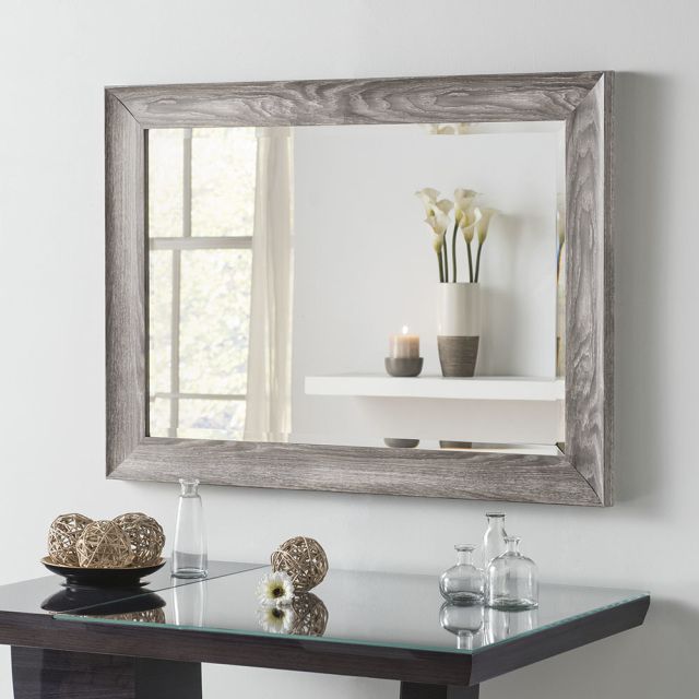Yg224 Dark Grey Modern Rectangle Woodeffect And Scooped Framed Wall Mirror Regarding Janie Rectangular Wall Mirrors (View 5 of 15)