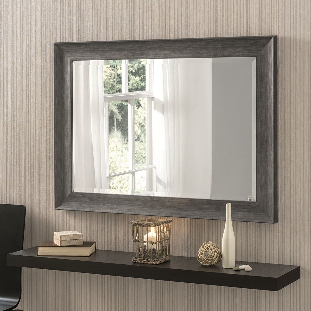 Yg224 Light Grey Modern Wood Effect Rectangle Wall Mirror Throughout Gray Washed Wood Wall Mirrors (View 9 of 15)