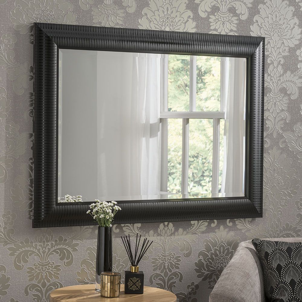 Yg226 Black Modern Rectangle Wall Framed Mirror With Gloss Pinstripe Throughout Glossy Black Wall Mirrors (View 11 of 15)