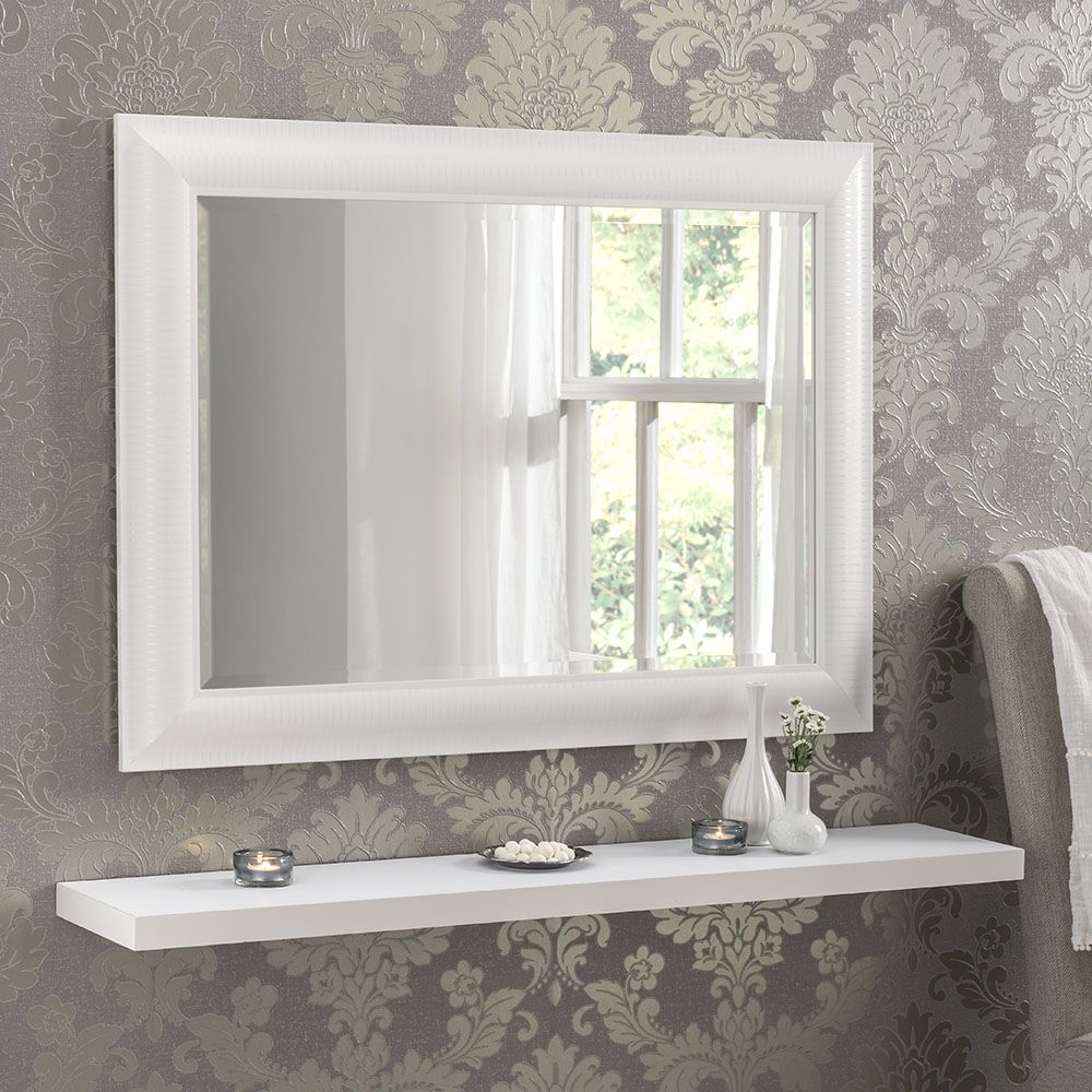 Yg226 Gloss White Modern Rectangle Wall Mirror With Pinstripe Designed Throughout Glossy Red Wall Mirrors (View 7 of 15)