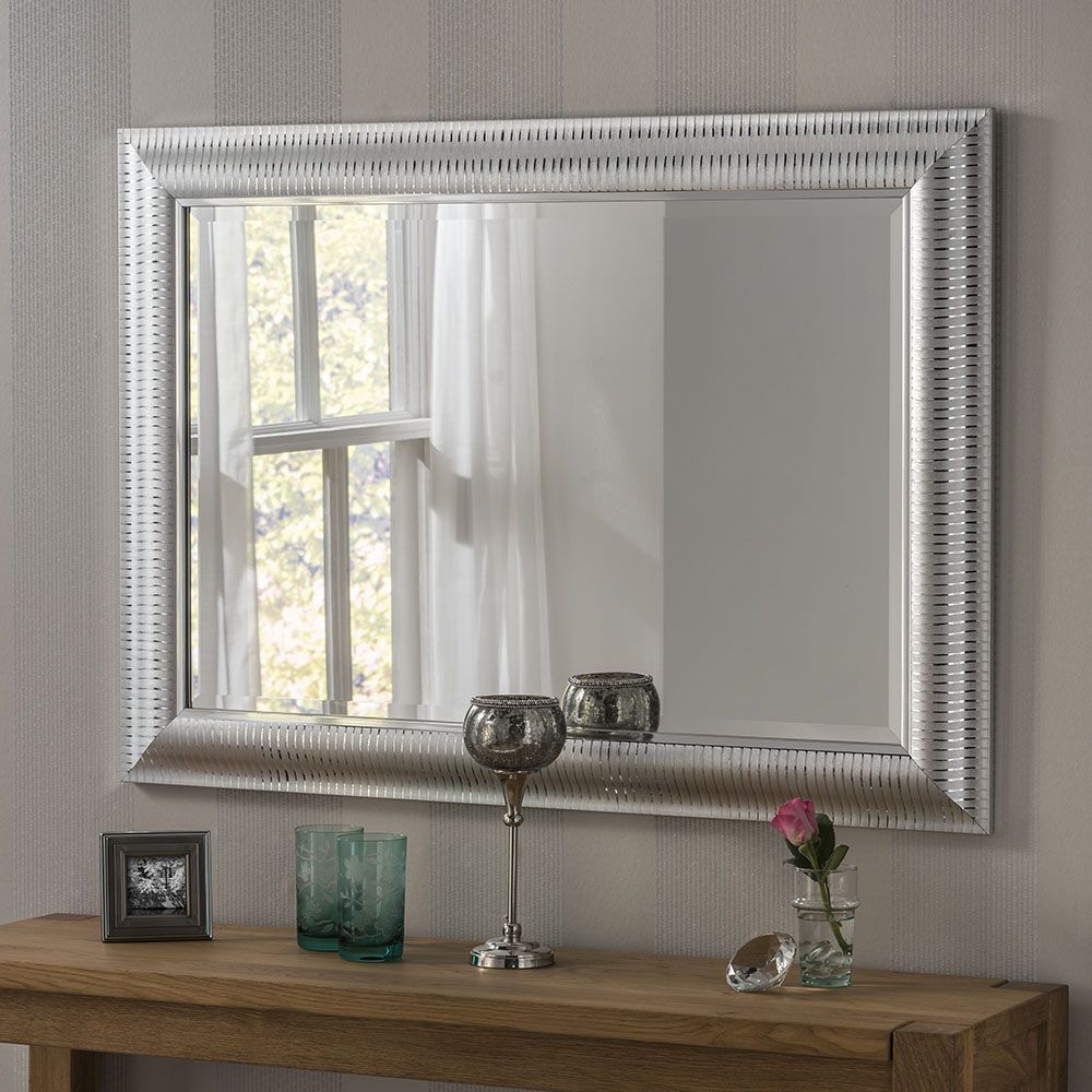 Yg226 Silver Modern Rectangle Wall Mirror With Pinstripe Design On The Regarding Dedrick Decorative Framed Modern And Contemporary Wall Mirrors (View 1 of 15)