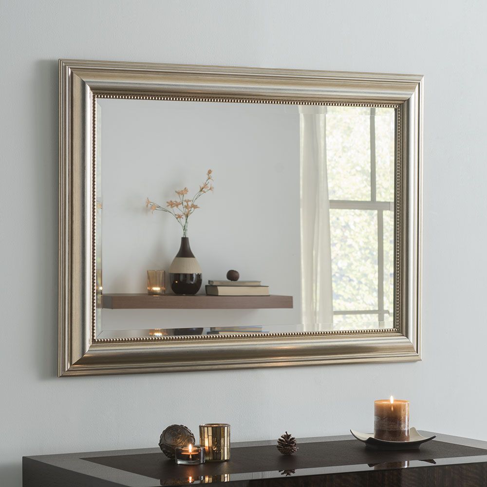 Yg312 Silver Modern Rectangle Wall Mirror Framed With Suttle Beaded With Regard To Dedrick Decorative Framed Modern And Contemporary Wall Mirrors (View 2 of 15)