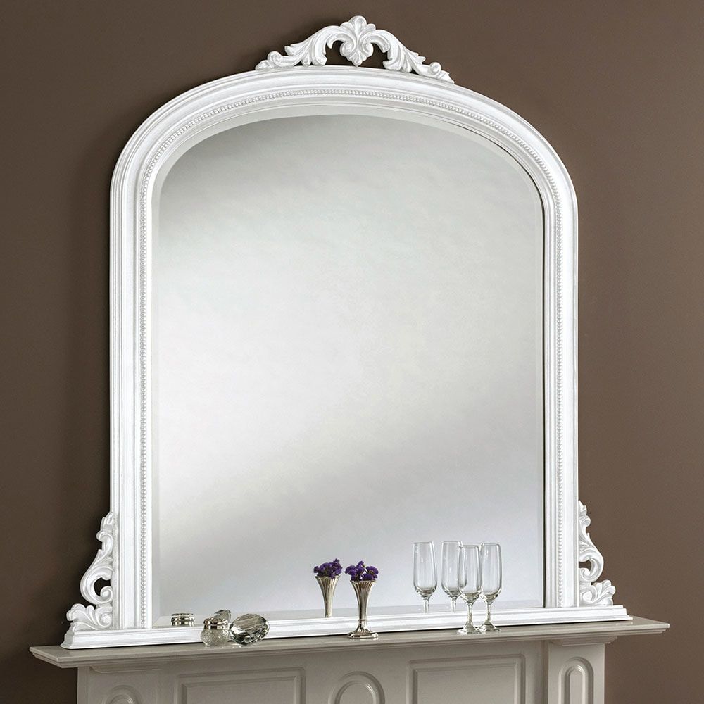 Yg313 White Overmantle Arched Top Mirror Decorative Beaded Edge Frame Inside Silver Beaded Arch Top Wall Mirrors (View 5 of 15)