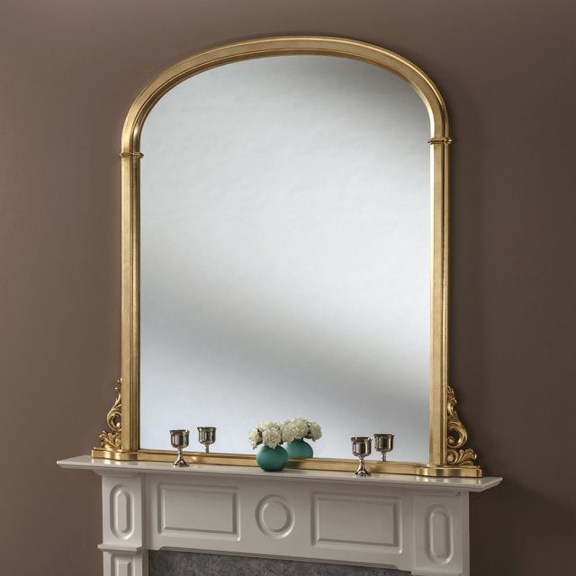 Yg98e A Large Decorative Overmantle Fireplace Mirror In Silver Leaf With Silver Beaded Arch Top Wall Mirrors (View 3 of 15)