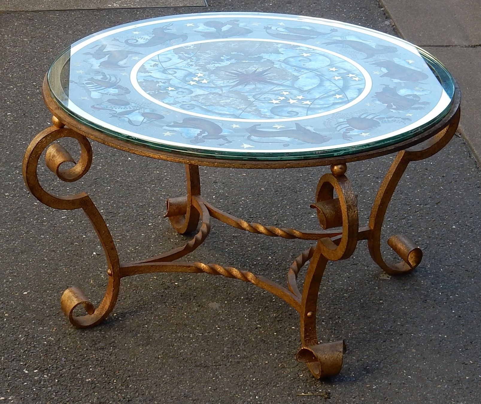 1940/50 Coffee Table Has Decoration Of Zodiac Style Poillerat And Ingrand  Has Deco Eglomisés | Abcpascal Antiquites Throughout Deco Stone Coffee Tables (View 9 of 15)