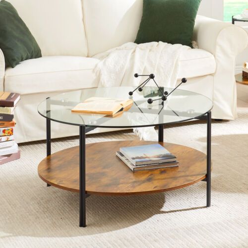 2 Tier Modern Round Coffee Table With Shelf Home Furniture For Living Room  | Ebay Inside Modern 2 Tier Coffee Tables Coffee Tables (View 9 of 15)