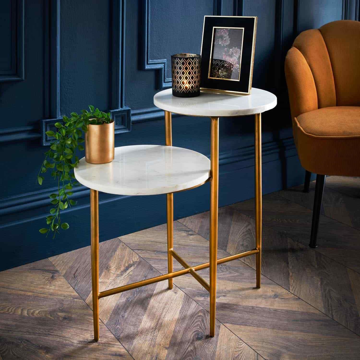 2 Tier Side Table Modern Side Coffee Table With Gold Legs & Solid Marble  Top – Marble Tables Uk With Modern 2 Tier Coffee Tables Coffee Tables (View 8 of 15)
