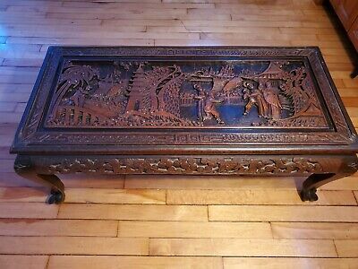 Antique Chinese Coffee Table Hand Carved Wood Dark Brown 41×19×16" (View 15 of 15)