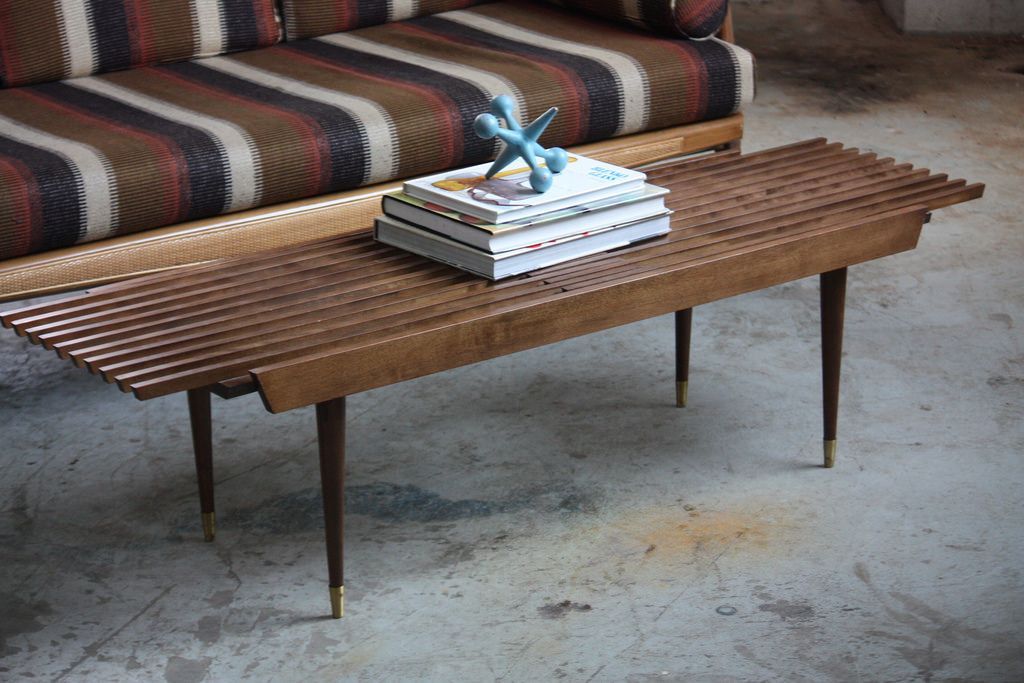 Appealing Mid Century Modern Expanding Slat Bench Coffee Table (u.s.a (View 14 of 15)