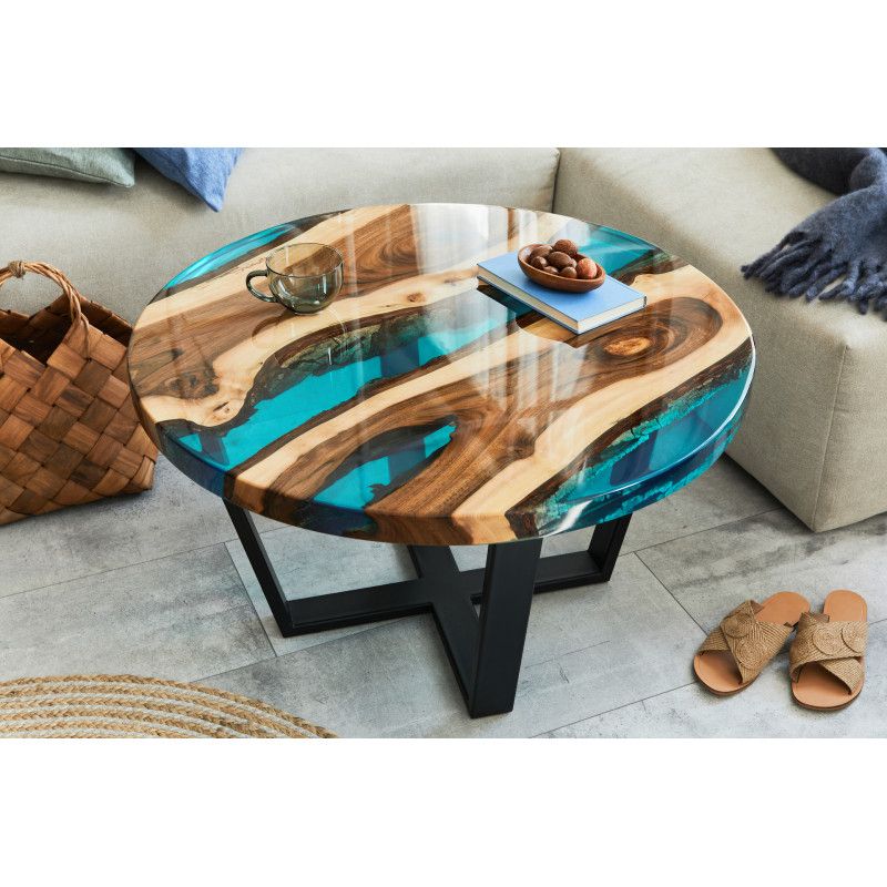 Aria Blue Resin Round Coffee Table – Coffee Tables (3659) – Sena Home  Furniture Inside Resin Coffee Tables (View 10 of 15)