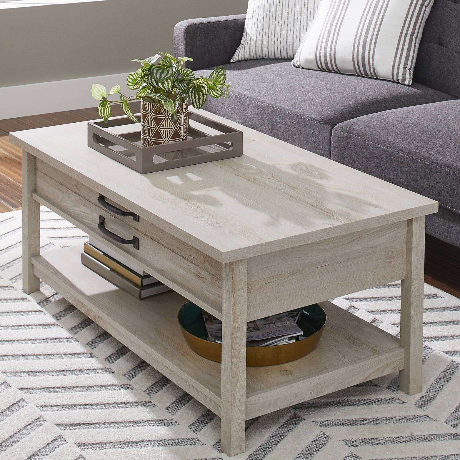 Better Homes & Gardens Modern Farmhouse Rectangle Lift Top Coffee Table,  Rustic White Finish – Walmart Within Lift Top Coffee Tables (View 13 of 15)