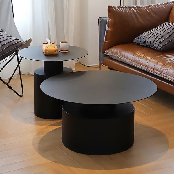 Black Round Coffee Table Metal Accent Table Set Of 2 Homary With Regard To Black Accent Coffee Tables (View 1 of 15)