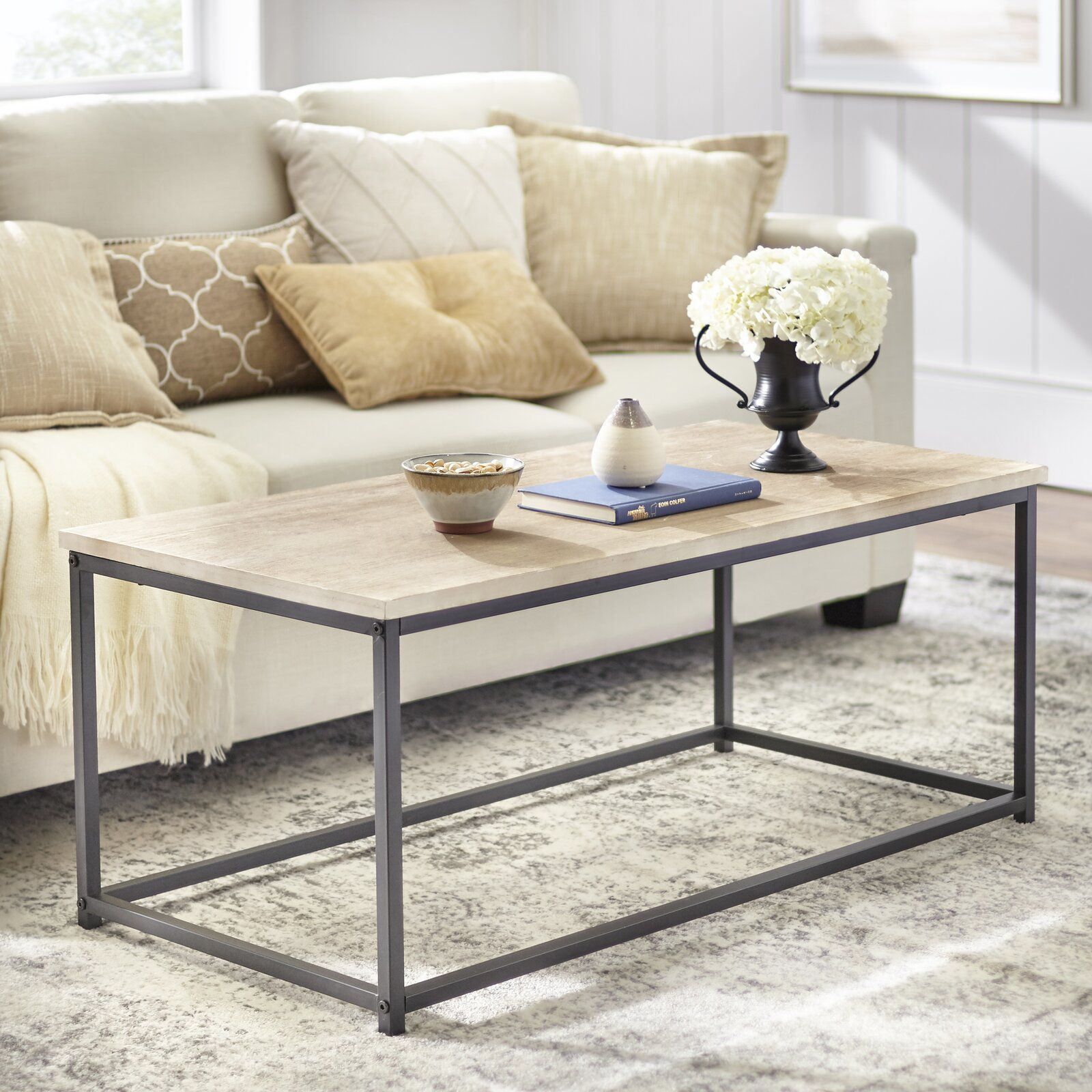 Brookhn Frame Coffee Table With Tray Top, Weathered White Finished Top,  Crafted Of Melamine Finished Mdf And Metal – Walmart Pertaining To Melamine Coffee Tables (View 13 of 15)