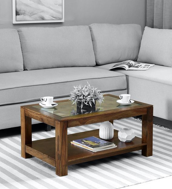 Buy Mckenzy Solid Wood Coffee Table With Glass Top In Provincial Teak  Finishwoodsworth Online – Contemporary Rectangular Coffee Tables –  Tables – Furniture – Pepperfry Product In Solid Teak Wood Coffee Tables (View 14 of 15)
