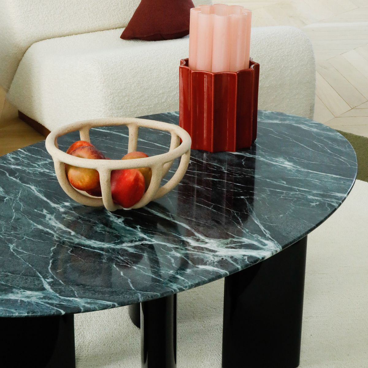 Carlotta Coffee Table, Green Marble Top And Black Lacquered Legs For Glass Oval Coffee Tables (View 9 of 15)