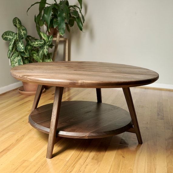 Circular Coffee Table With Shelf – Etsy Uk In Coffee Tables With Shelf (View 8 of 15)