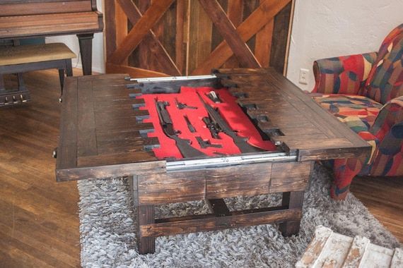 Coffee Height Secret Compartment Table For Storing Guns – Etsy Regarding Coffee Tables With Compartment (View 6 of 15)