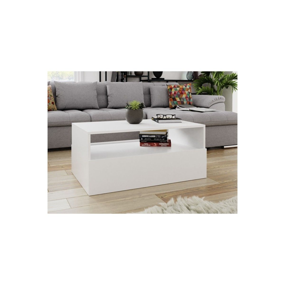 Coffee Table 2 Drawers 90 Cm Drek (white) – Amp Story 8929 Inside 2 Drawer Coffee Tables (View 4 of 15)