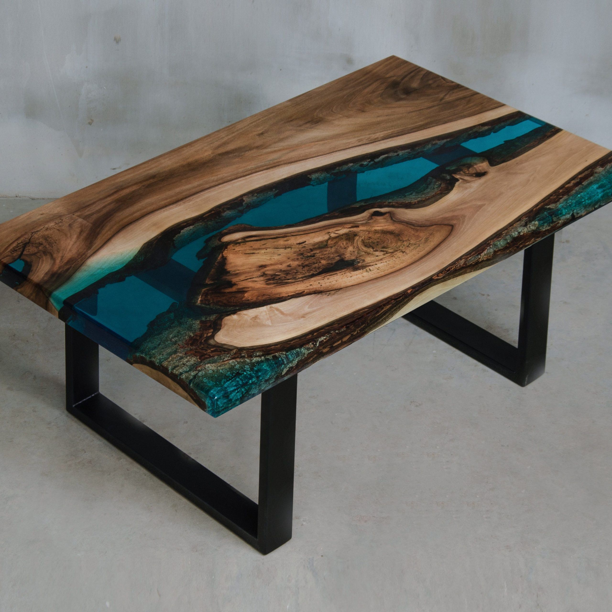 Custom Live Edge Coffee Table Made With Walnut Blue Uv Resin – Etsy Within Resin Coffee Tables (View 12 of 15)