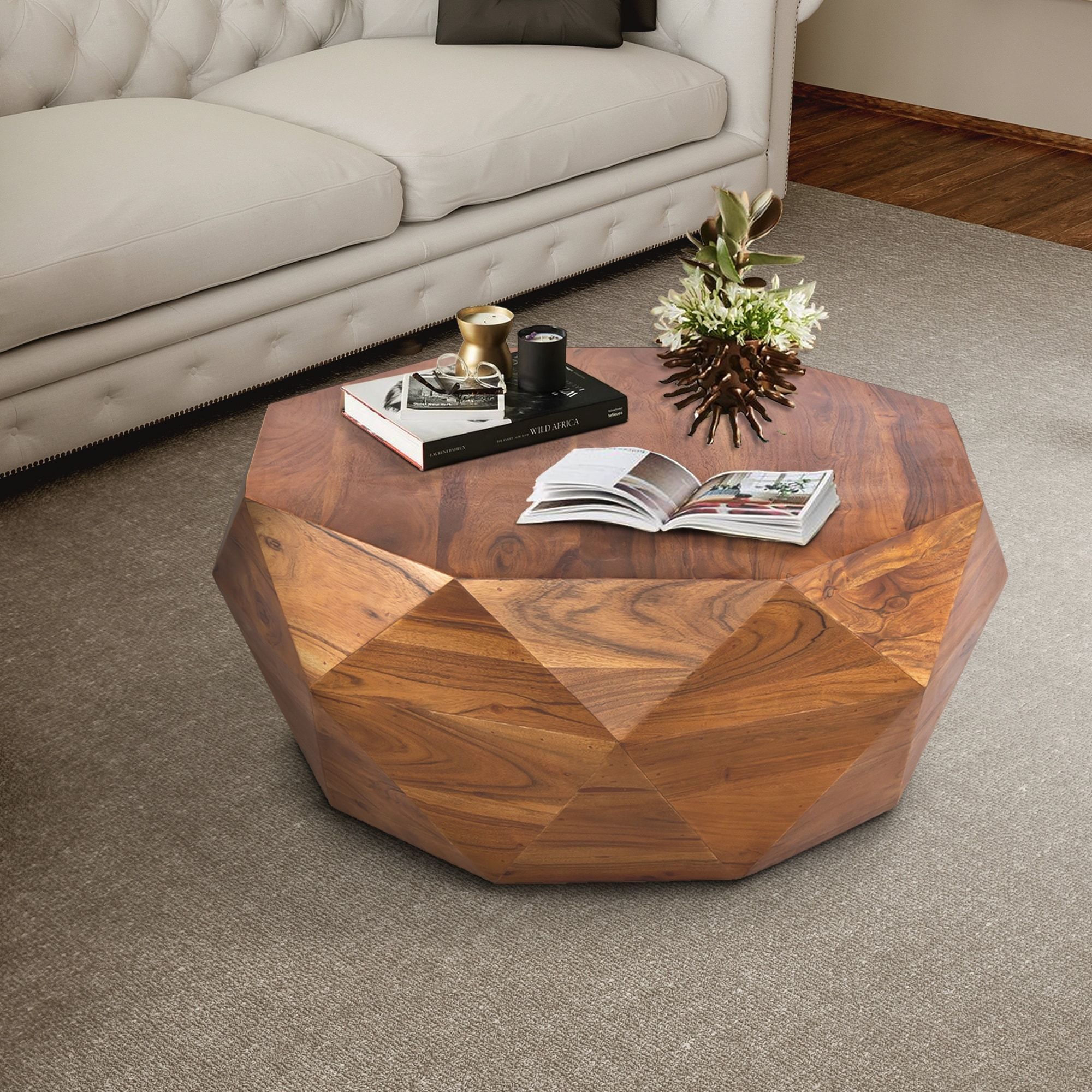 Diamond Shape Acacia Wood Coffee Table With Smooth Top, Dark Brown –  Overstock – 28698302 In Diamond Shape Coffee Tables (View 13 of 15)
