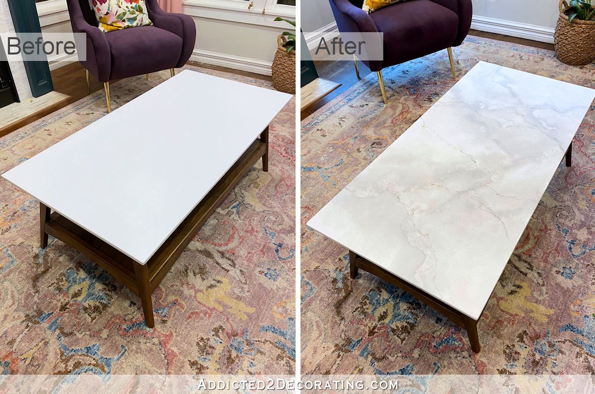 Diy Faux Painted Marble Coffee Table – Addicted 2 Decorating® Intended For Faux Marble Top Coffee Tables (View 4 of 15)