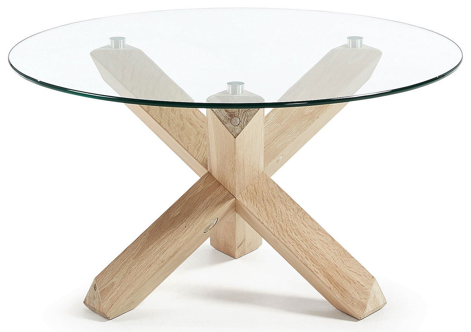 Dominik Diam 65 Coffee Table In Bleached Oak Wood And Tempered Glass Top Inside Tempered Glass Top Coffee Tables (View 6 of 15)