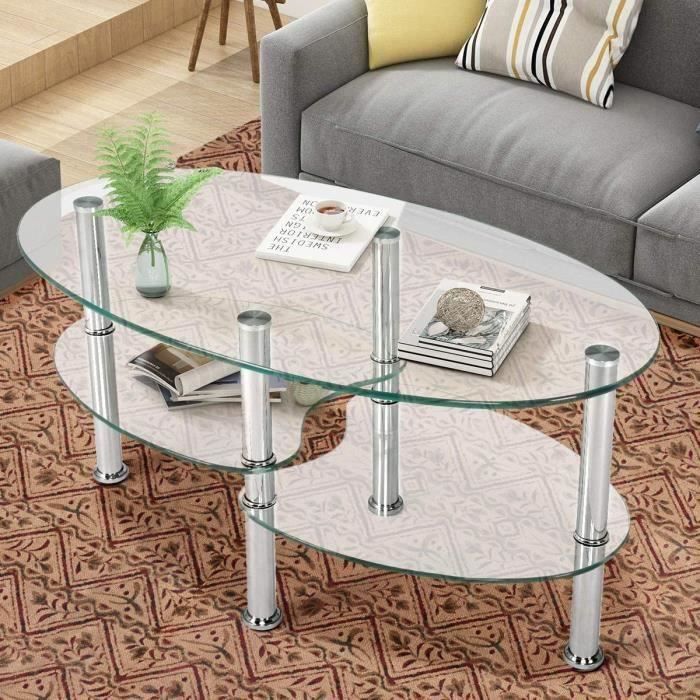 Dual Fishtail Style Tempered Glass Coffee Table Transparent (90 X 50 X 45)  Cm – Cdiscount Maison Inside Tempered Glass Coffee Tables (View 2 of 15)