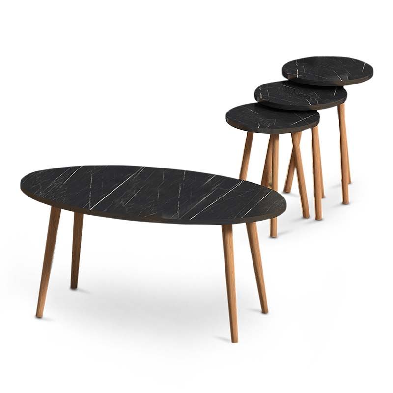 Elips Megapap Melamine Coffee Table + Side Tables In Black Marble Effect  Color 90x50x41cm (View 10 of 15)