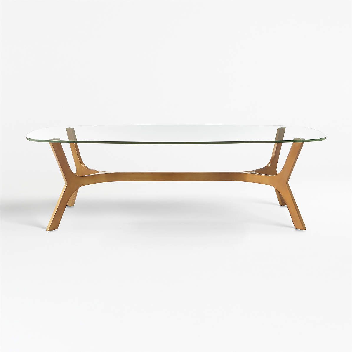 Elke Rectangular Glass Coffee Table With Brass Base + Reviews | Crate &  Barrel Intended For Glass Top Coffee Tables (View 4 of 15)