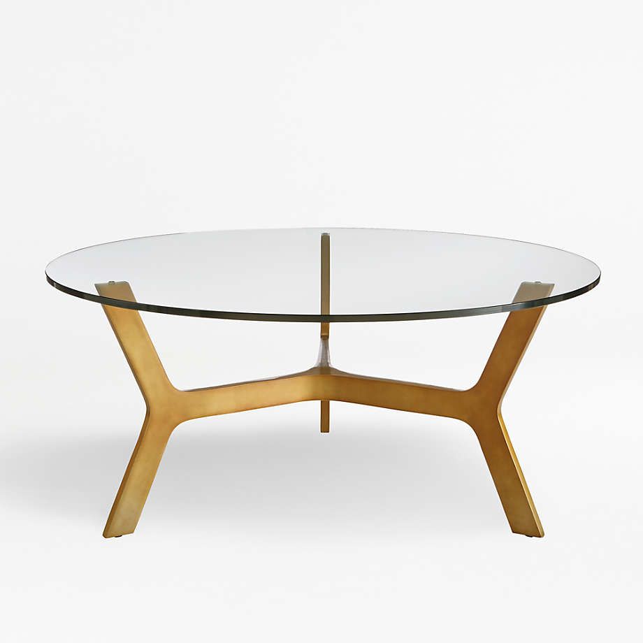 Elke Round Glass Coffee Table With Brass Base + Reviews | Crate & Barrel With Regard To Smooth Top Coffee Tables (View 11 of 15)